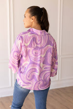 Retro Reverie Balloon-Sleeve Blouse - Purple Satin