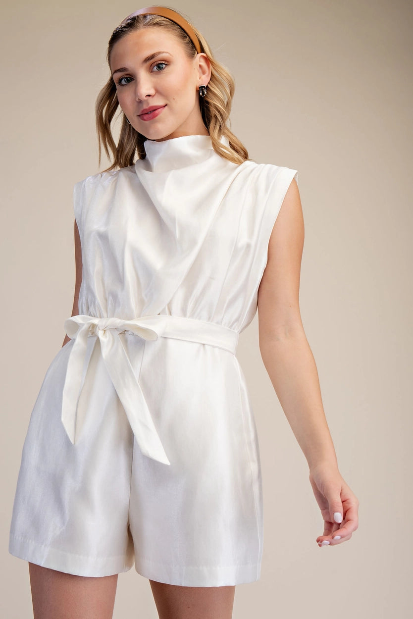 Cowl Neck Romper - White