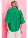Kelly Green Woven Button Up Blouse