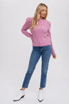 Pointelle Puff Sleeve Sweater - Lavender