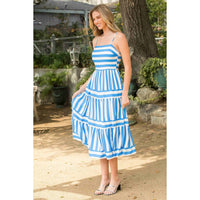 Striped Tiered Midi Dress - Blue