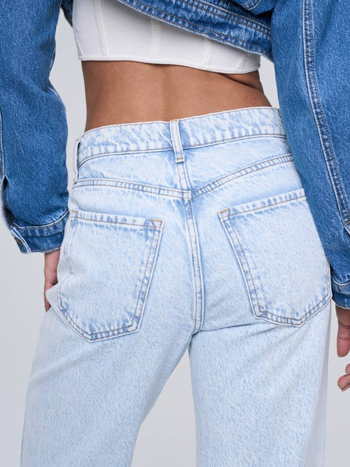 Distressed High Rise Cropped Jeans - Acid Wash