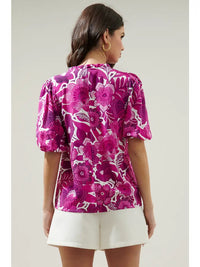Floral Orchid Purple Puff Sleeve Blouse