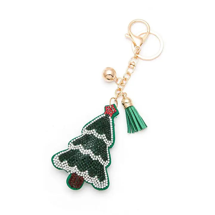 Rhinestone Christmas Tree Keychain - Red Star