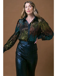 Sequin Button Up Blouse