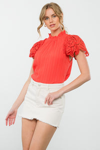 Eyelet Sleeve Blouse - Coral