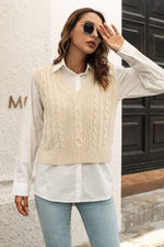 Cable Knit Sweater Vest - Apricot