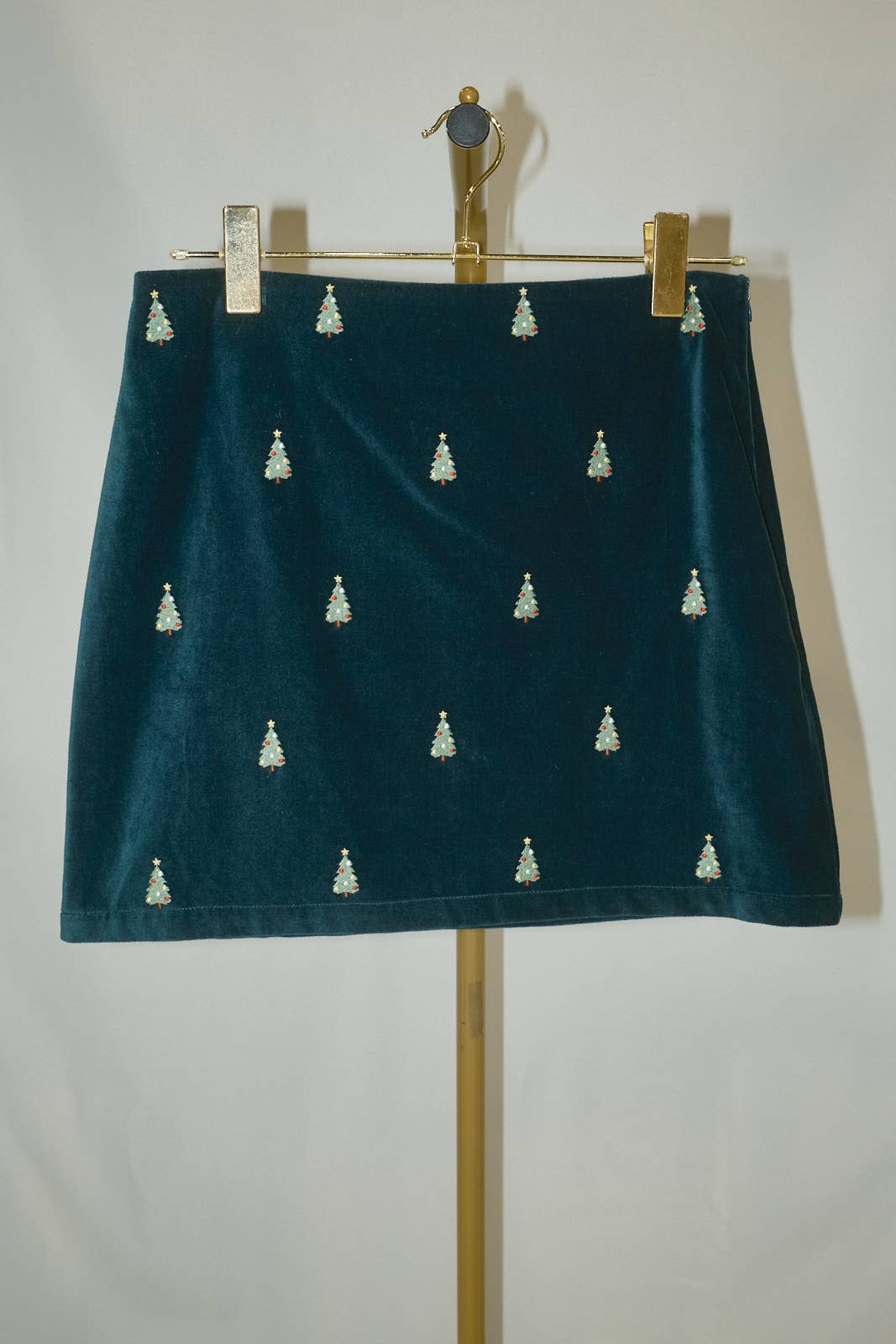 Christmas Tree Embroidered Mini Skirt - Green