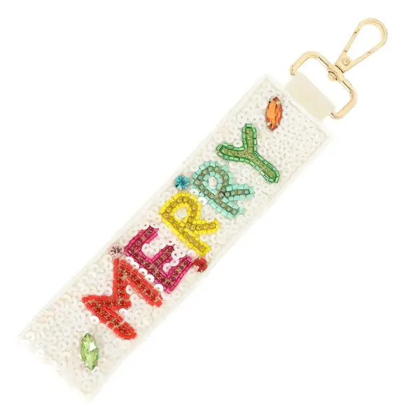 Merry Beaded Wristlet Strap - White