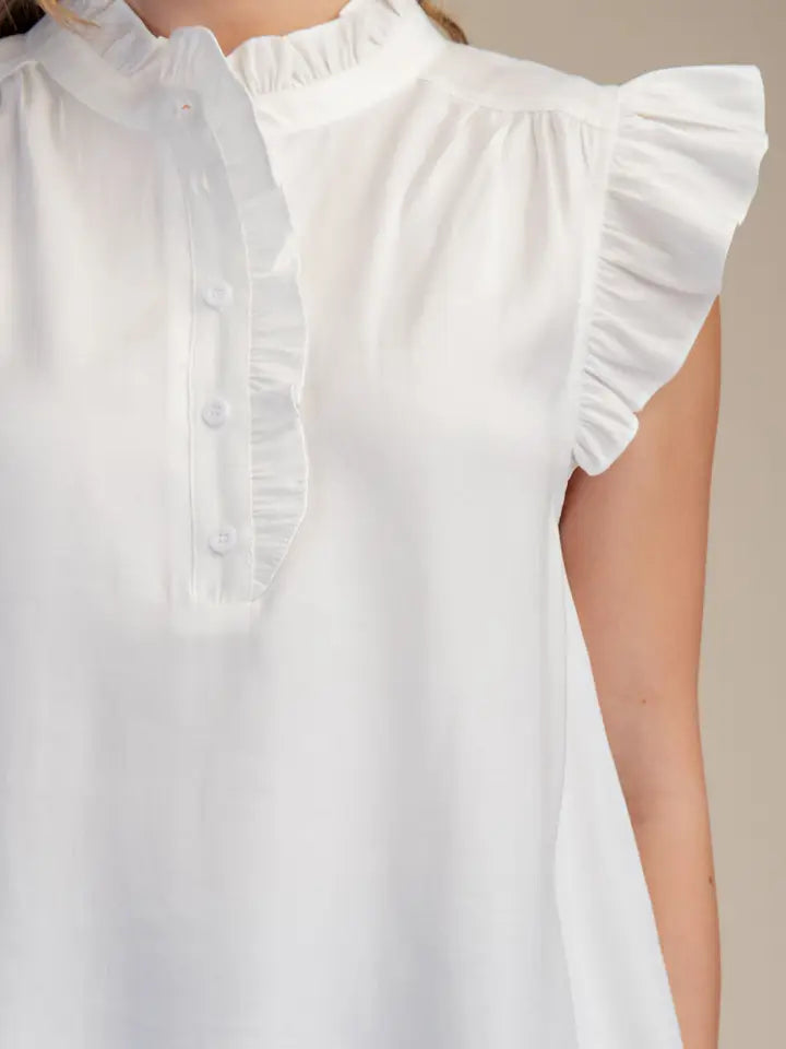 Ruffle Button Up Blouse - White