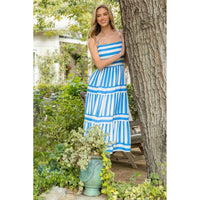 Striped Tiered Midi Dress - Blue