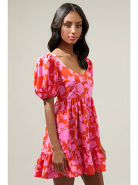 Sweetheart Pink and Red Floral Mini Dress