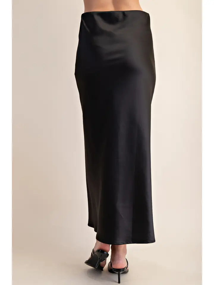 Silk Midi Skirt - Black