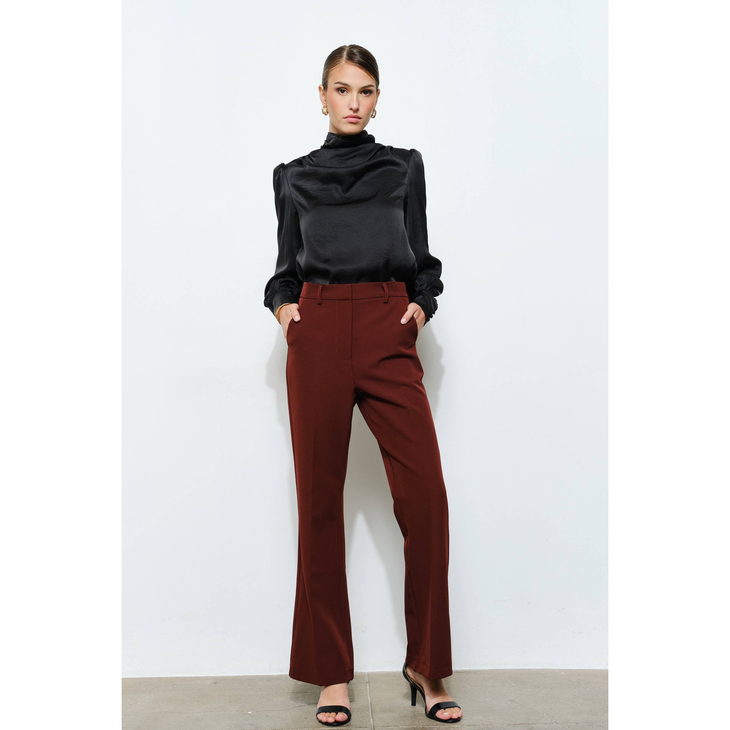 Sasha Satin Draped Blouse - Black