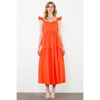 Tiered Poplin Maxi Dress - Orange