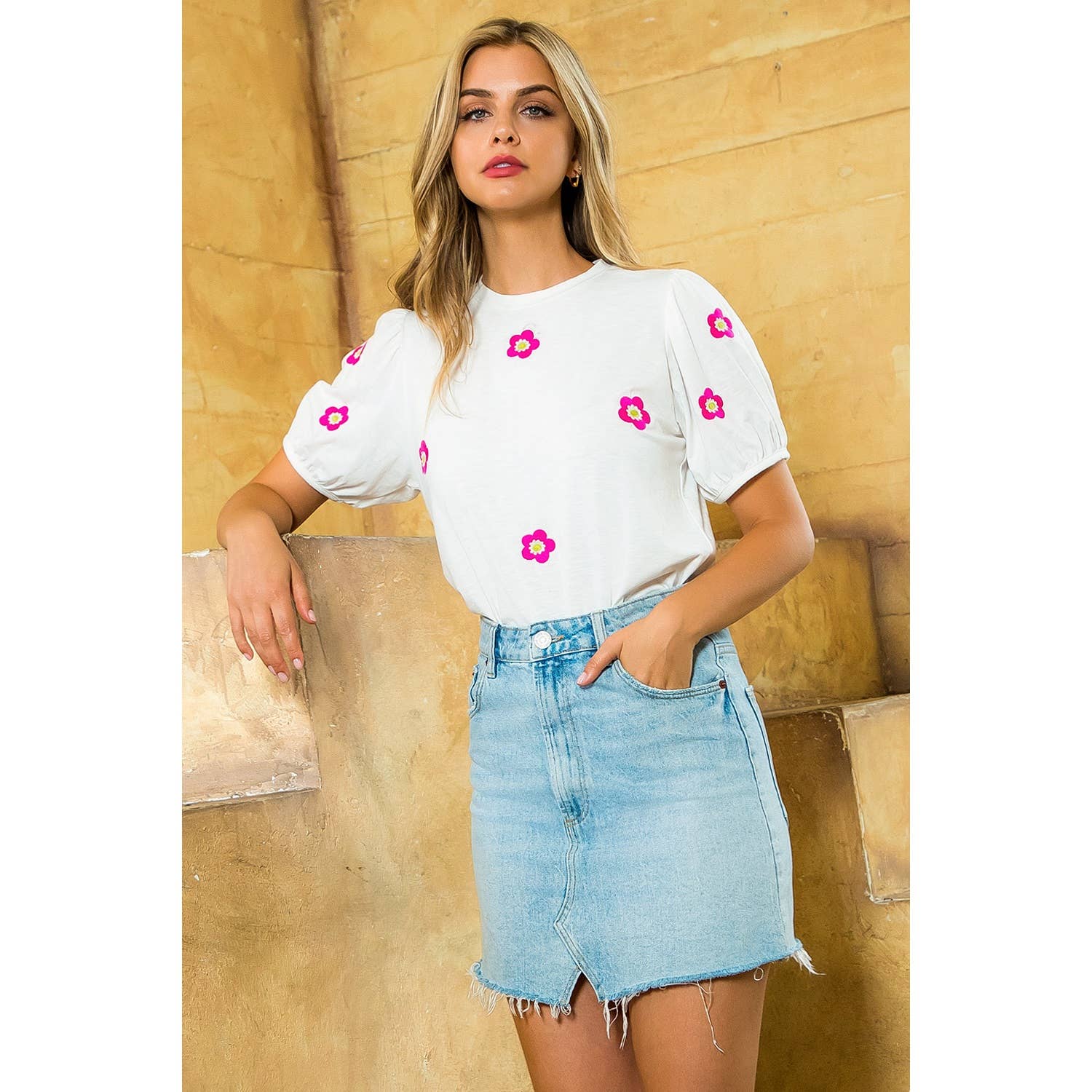 Floral Embroidered Blouse - White