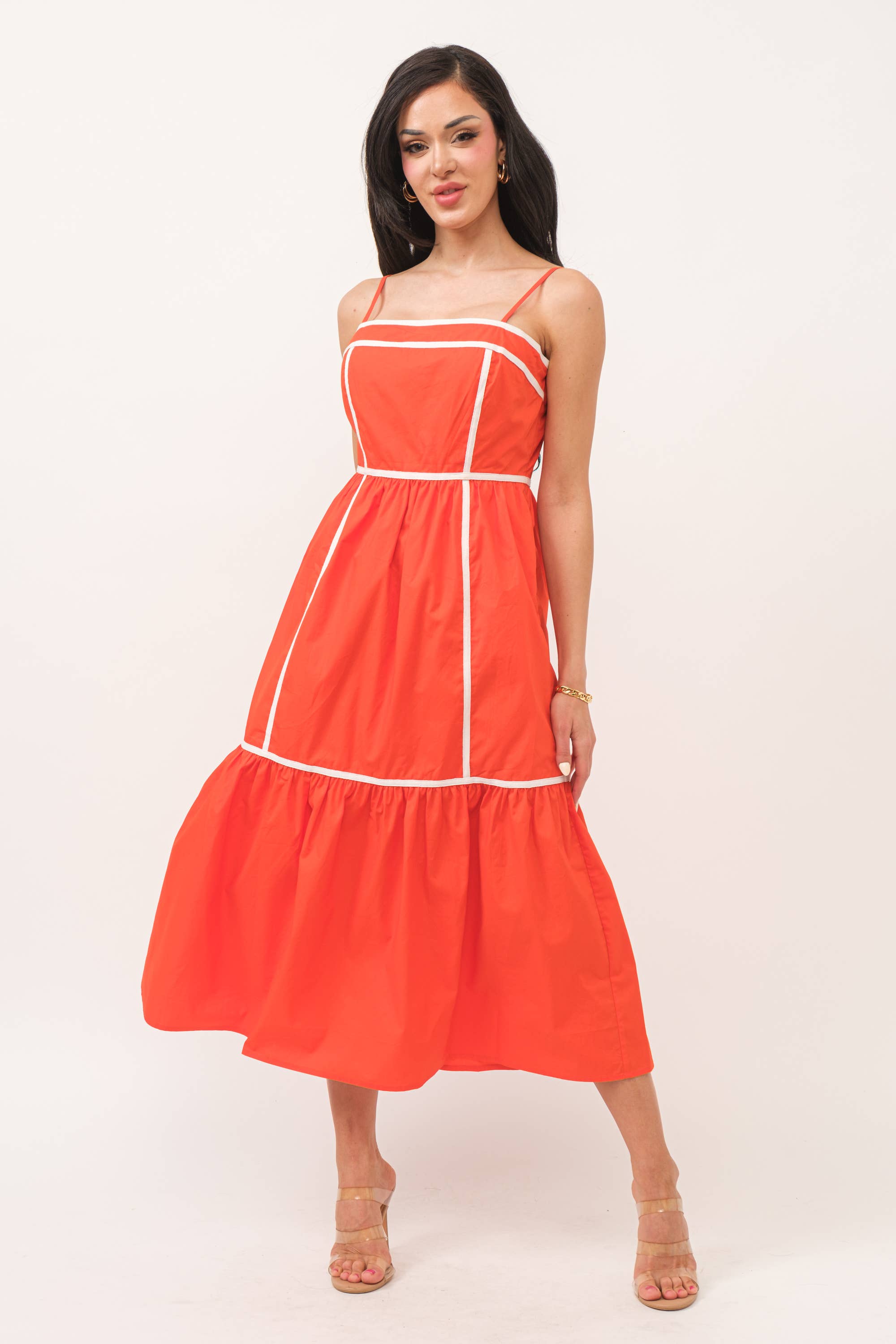 Square neckline sleeveless tiered dress