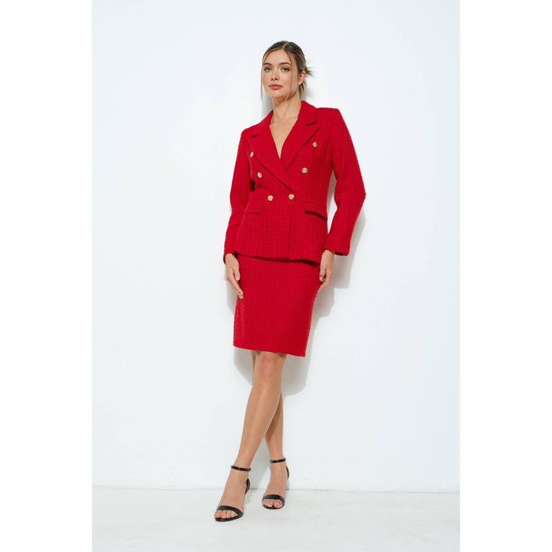 Natasha Tweed Midi Skirt - Red