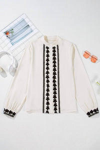 Floral Embroidered Stand Neck Blouse - Beige