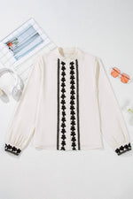 Floral Embroidered Stand Neck Blouse - Beige