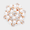 Rhinestone Pearl Brooch - White & Gold