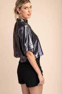 Metallic Mock Neck Top - Silver