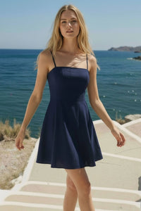Linen Mini Dress - Navy