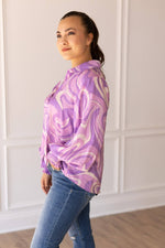 Retro Reverie Balloon-Sleeve Blouse - Purple Satin