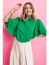 Kelly Green Woven Button Up Blouse