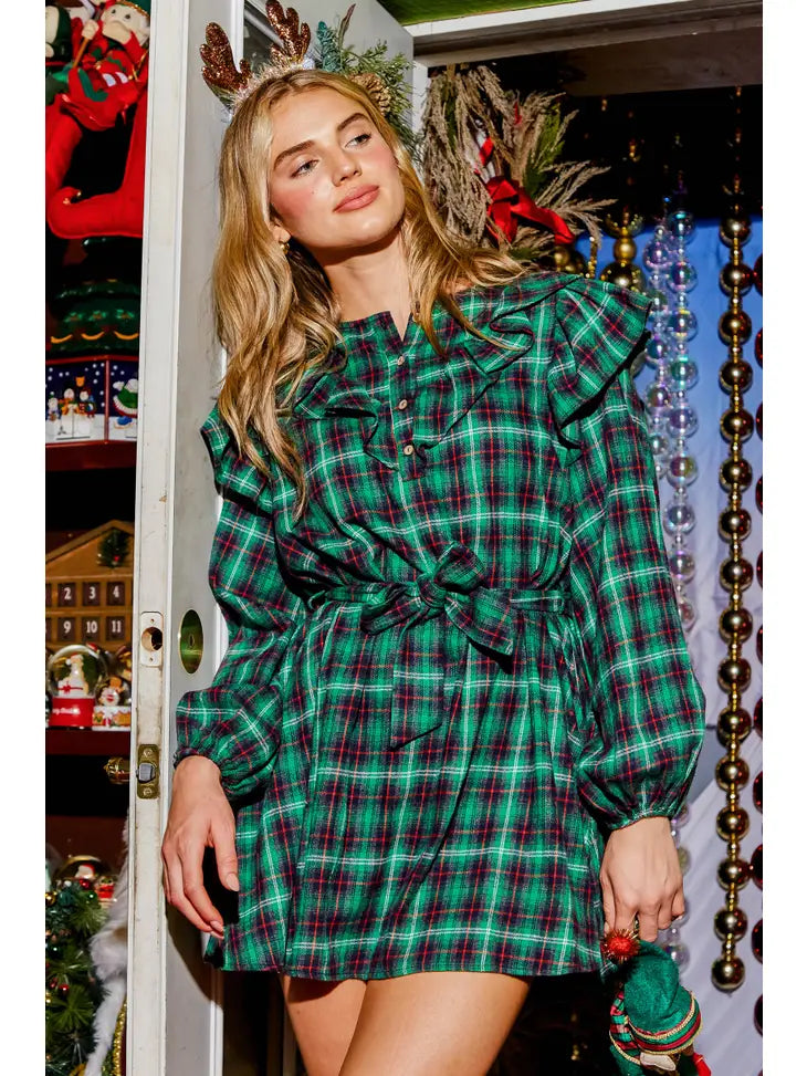 Plaid Ruffle Mini Dress
