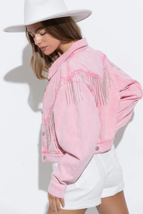 Rhinestone Fringe Jacket - Pink Rodeo