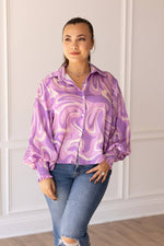 Retro Reverie Balloon-Sleeve Blouse - Purple Satin