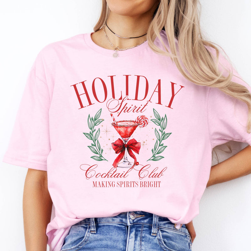 Holiday Spirit Cocktail Club Tee - Light Pink