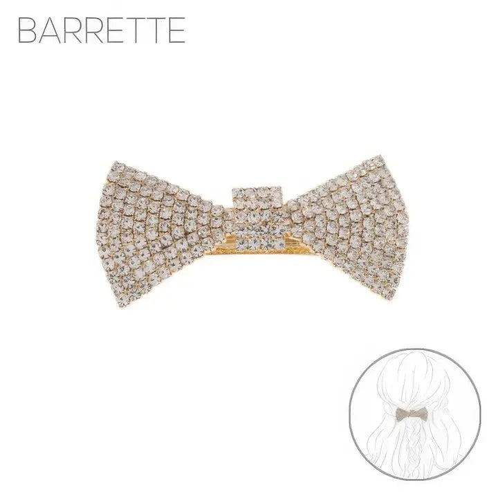 Rhinestone Bow Barrette - Small Gold