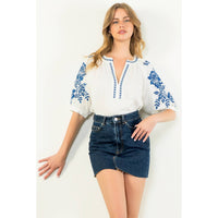 Embroidered Puff Sleeve Top - White