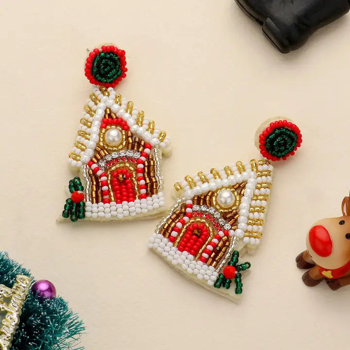 Gingerbread House Beaded Earrings