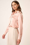Satin Button Up Blouse - Blush
