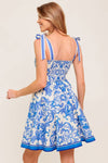 Printed Woven Mini Dress - Blue/Ivory