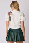 Christmas Bow Embroidered Sweater - White