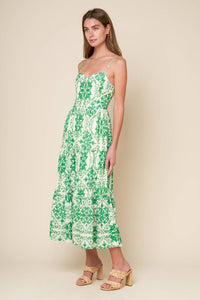 Woven Printed Midi Dress - Ivory/Green