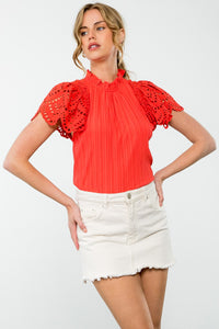 Eyelet Sleeve Blouse - Coral