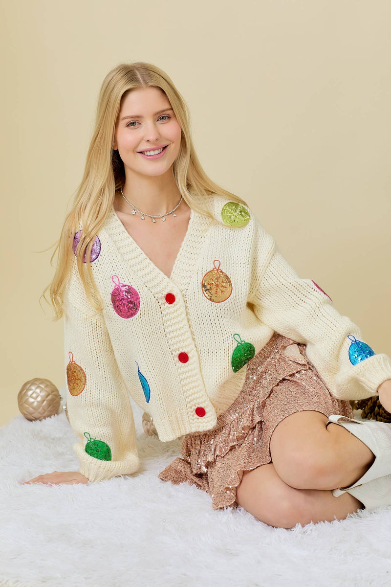 Christmas Sequin Ornament Cardigan