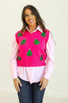 Sequin Tree Vest - Hot Pink