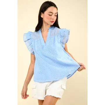 Organza Ruffled Blouse - Sky