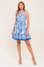 Printed Woven Mini Dress - Blue/Ivory