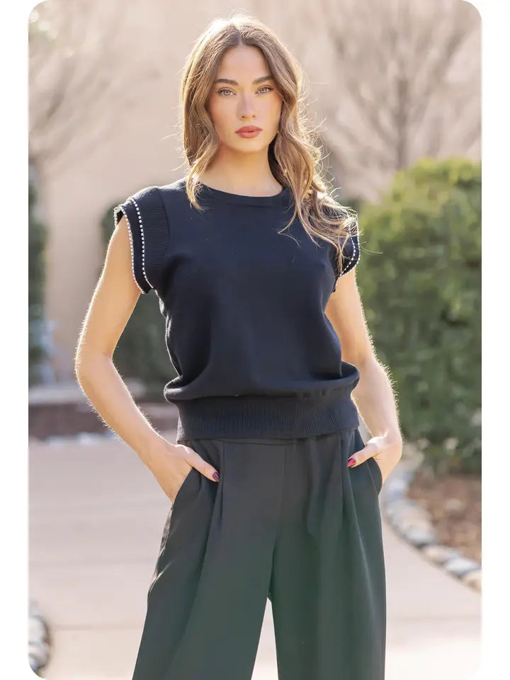 Knit Pearl Top - Black