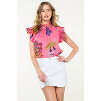 Flutter Sleeve Floral Top - Pink