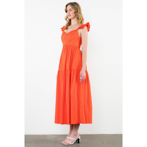 Tiered Poplin Maxi Dress - Orange