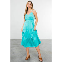 Button Up Tiered Maxi Dress - Aqua
