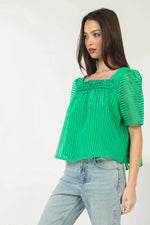 Organza Stripe Blouse Top - Green